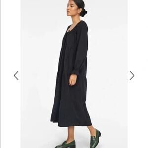 LACAUSA 100% Cotton Black Maxi Midi Ruffle Dress Size XL boho laggenlook chic